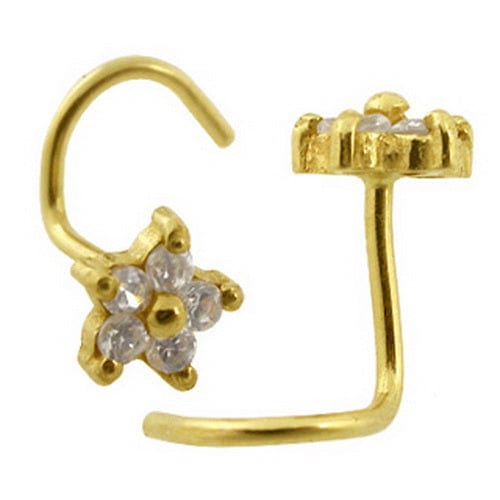 14KT Gold Christina Flower Nose Screw with CZs - Body Jewelry Australia