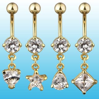 14KT Gold Plated Dangle Belly Bar with Clear CZs - Star - Body Jewelry Australia