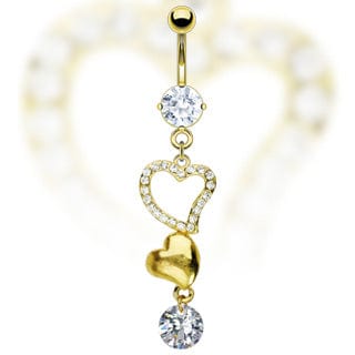 14KT Gold Plated Dangle Belly Bar with Love Hearts - Body Jewelry Australia