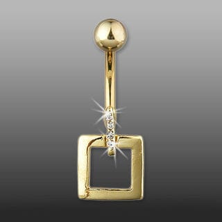 14KT Gold Plated Belly Bar with Deco Square - Body Jewelry Australia