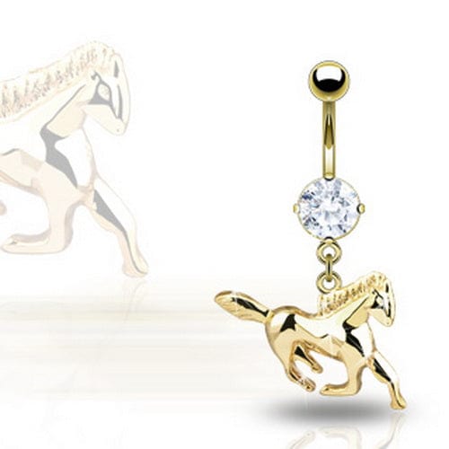 14KT Gold Plated Belly Bar with Horse and CZ - Body Jewelry Australia