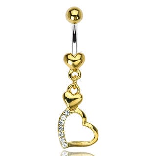 14KT Gold Plated Belly Bar with Jewelled Heart - Body Jewelry Australia