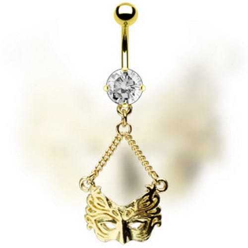 14KT Gold Plated Belly Bar with CZ and Mask - Body Jewelry Australia