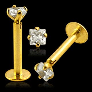 14KT Gold Labret with 2.0 mm Square CZ - Body Jewelry Australia