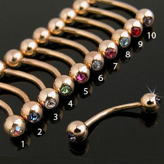 14 K Gold Plated Banana Barbell Eyebrow Bar with Jewelled Ball Ends - Body Jewelry Australia