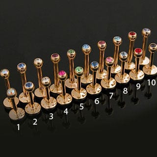 14 K Gold Plated Labret with Jewelled Ball Ends - Body Jewelry Australia