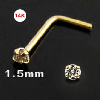 14KT Gold L Shape Nose Ring with 1.5 mm CZ - Body Jewelry Australia