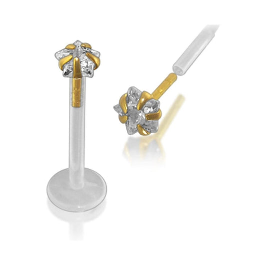 Bioplast Labret with 14 KT Gold Head and CZ Star - Body Jewelry Australia