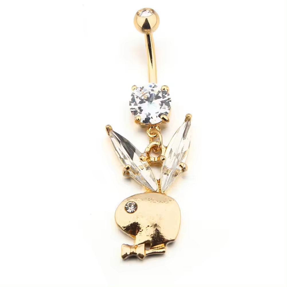 18KT Gold Plated Playboy Dangle Belly Bar with CZ