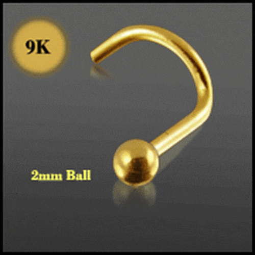 9KT Gold Nose Screw with b2.0 mm Round Ball - Body Jewelry Australia