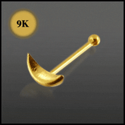 9KT Gold Bone with 3D Crescent Moon - Body Jewelry Australia