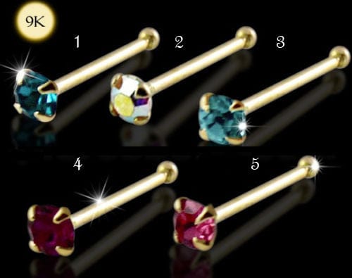 9KT Gold Nose Bone with 1.5 mm CZ - Body Jewelry Australia