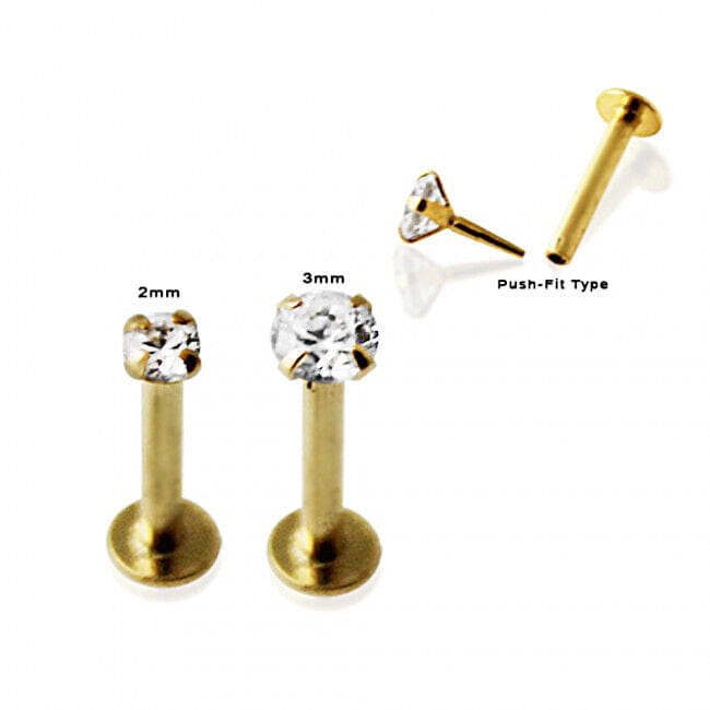 9KT Gold Labret with 2.0 mm Round CZ - Body Jewelry Australia