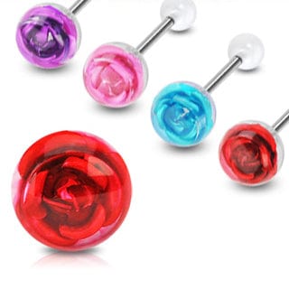 Rose Embedded in Clear Ball Top 316L Surgical Steel Barbell - Body Jewelry Australia