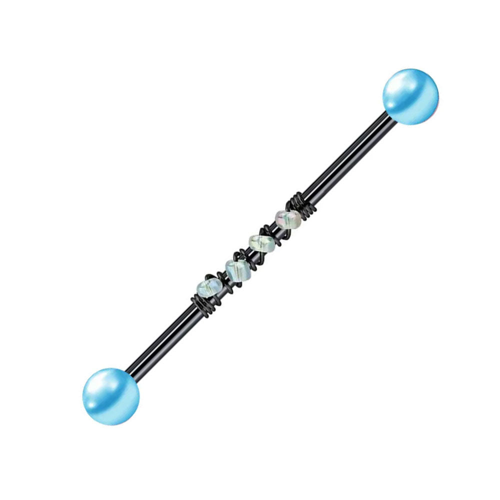 316L Surgical Steel Industrial Barbell 38 mm Aqua CZ Silver Rainbow Pearl Black Post 14 GA