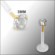 Bioplast Labret with 14 KT Gold Head and 2.0 mm Round CZ - Body Jewelry Australia