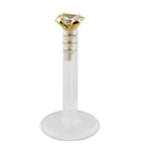 Bioplast Labret with 14 KT Gold Head and 1.5 mm Square CZ - Body Jewelry Australia