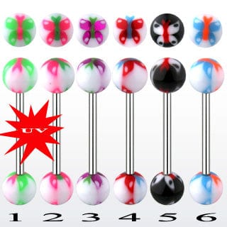 316L Surgical Steel Tongue Bar with Butterfly Pattern Ball - Body Jewelry Australia