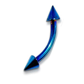 Blue Anodized Banana Barbell Eyebrow RIng with Cone Ends - Body Jewelry Australia