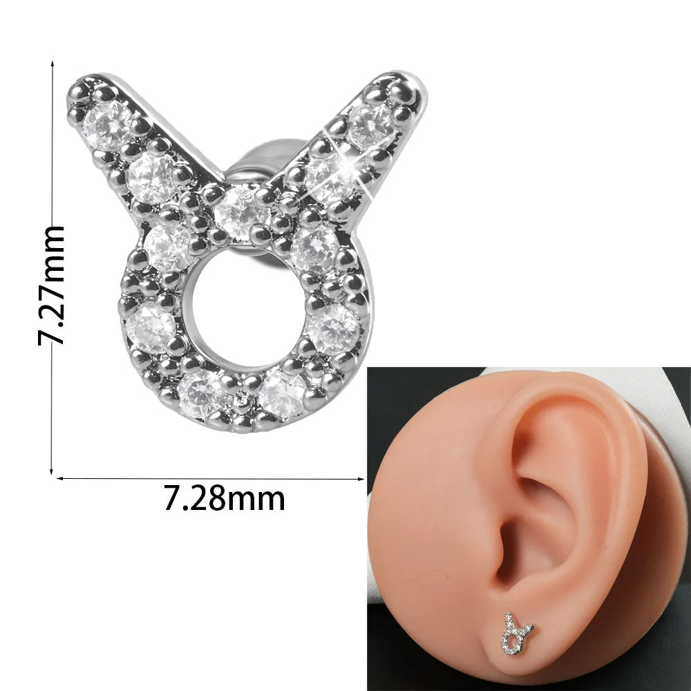 316L Stainless Steel Surgical Steel Pave Zircon Zodiac Sign Cartilage Earrings Helix Tragus Conch 20 GA