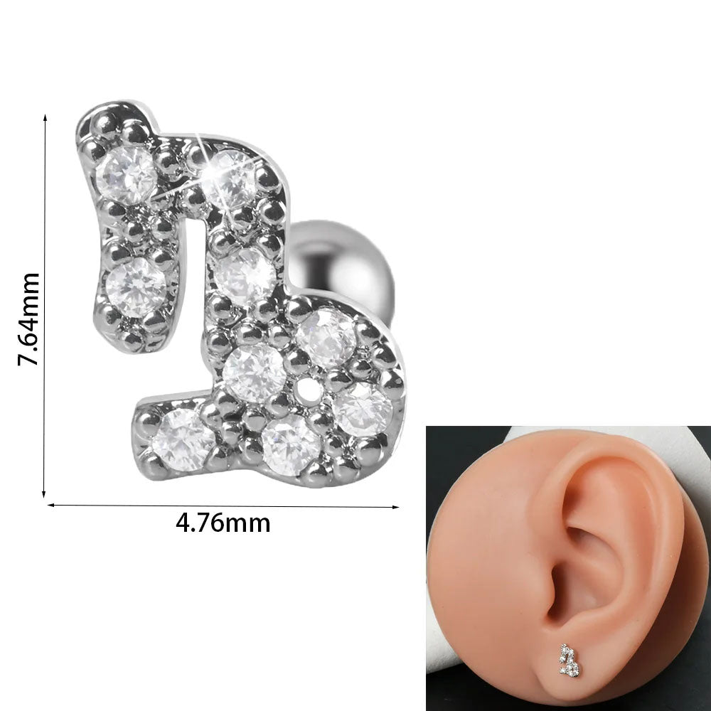 316L Stainless Steel Surgical Steel Pave Zircon Zodiac Sign Cartilage Earrings Helix Tragus Conch 20 GA