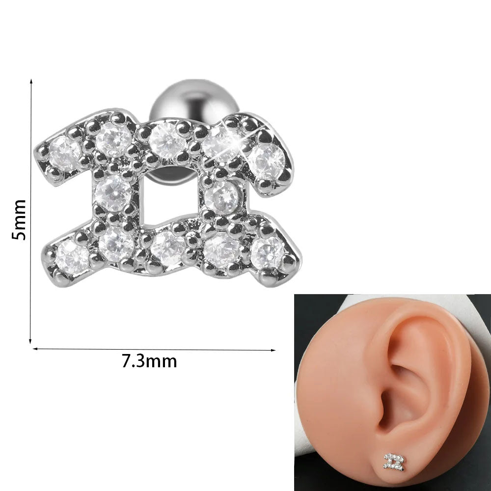 316L Stainless Steel Surgical Steel Pave Zircon Zodiac Sign Cartilage Earrings Helix Tragus Conch 20 GA