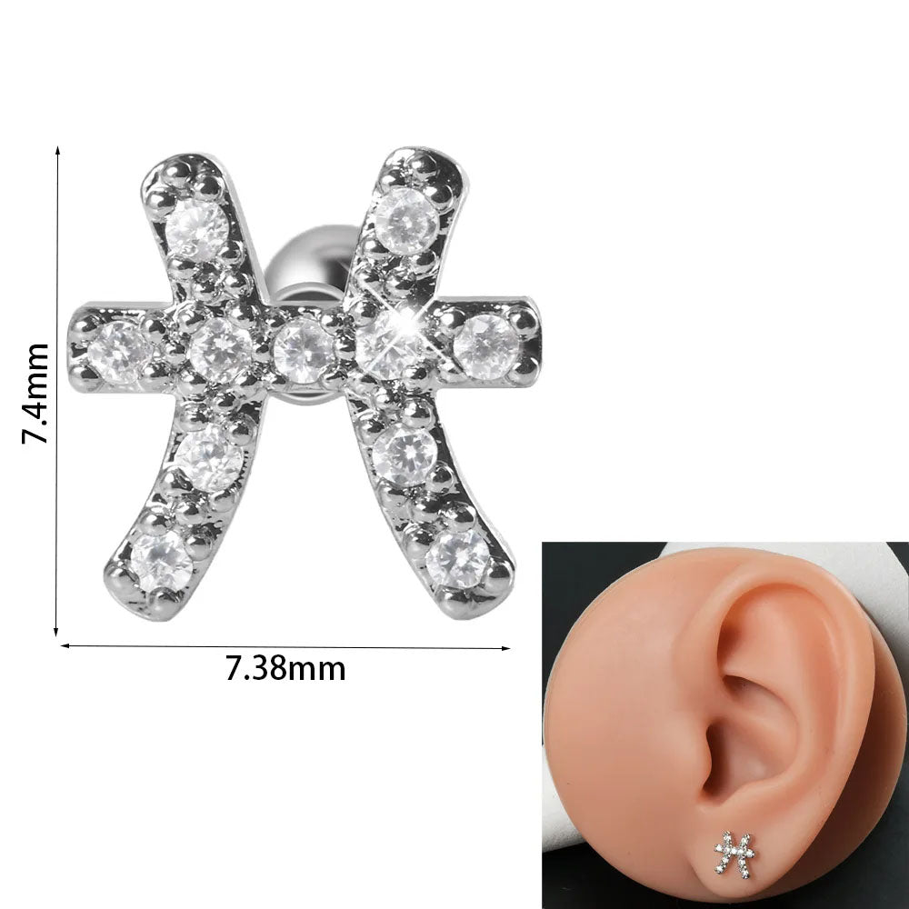 316L Stainless Steel Surgical Steel Pave Zircon Zodiac Sign Cartilage Earrings Helix Tragus Conch 20 GA