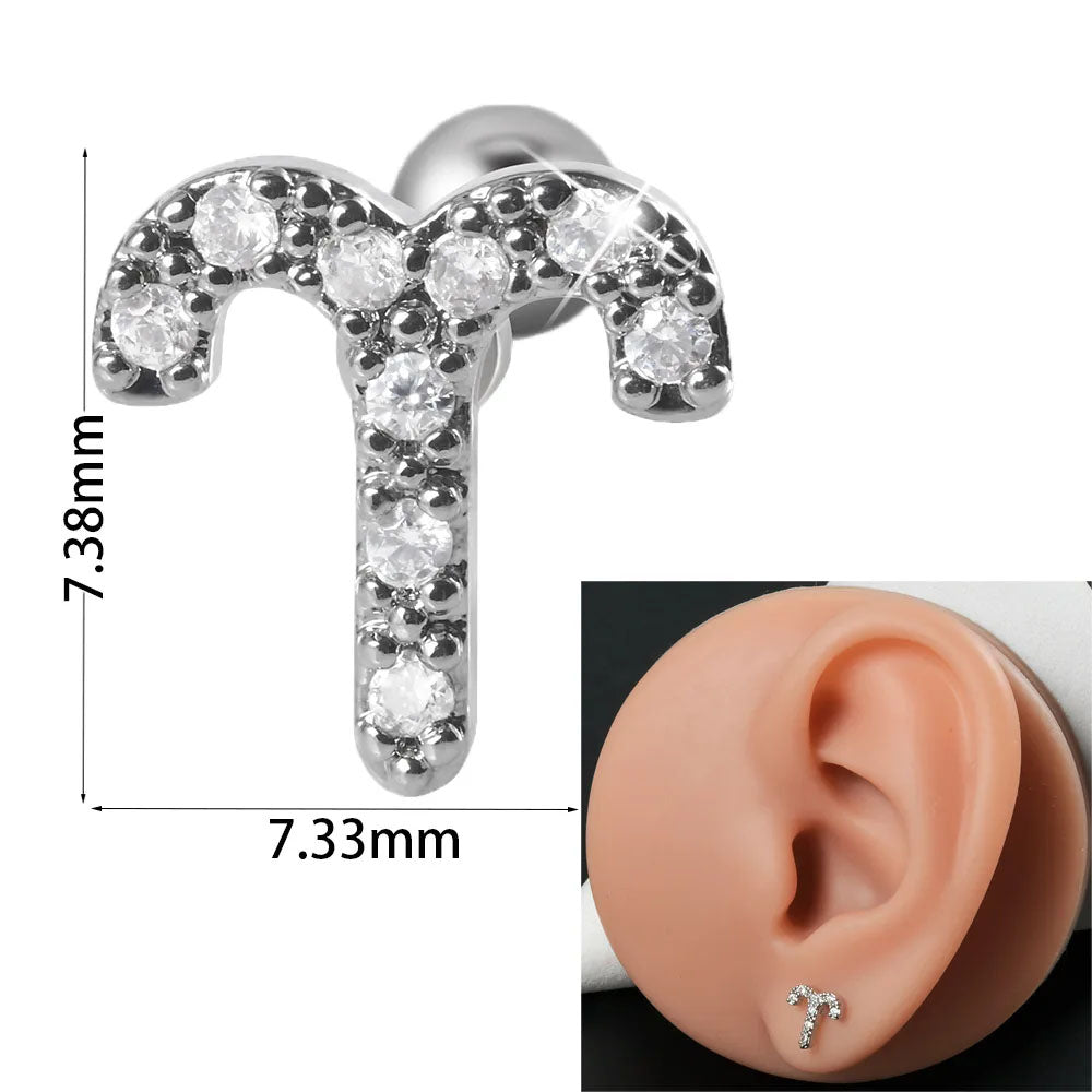 316L Stainless Steel Surgical Steel Pave Zircon Zodiac Sign Cartilage Earrings Helix Tragus Conch 20 GA