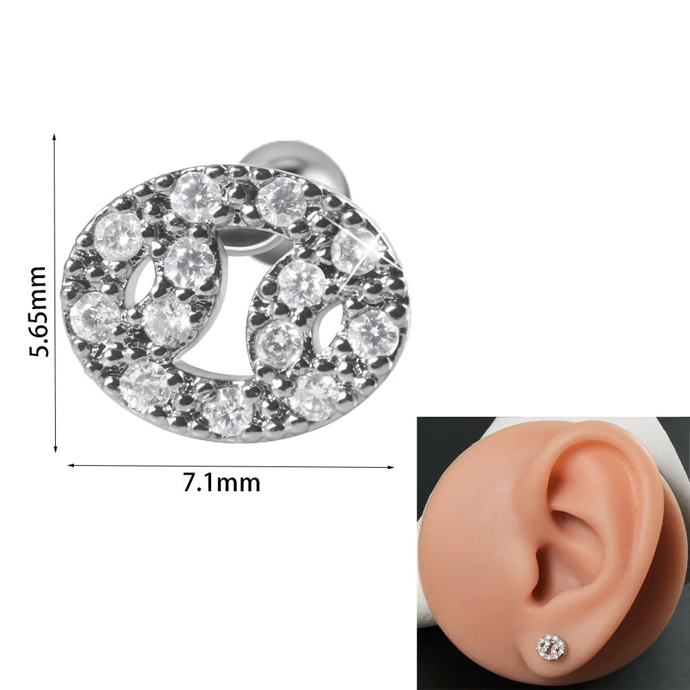 316L Stainless Steel Surgical Steel Pave Zircon Zodiac Sign Cartilage Earrings Helix Tragus Conch 20 GA