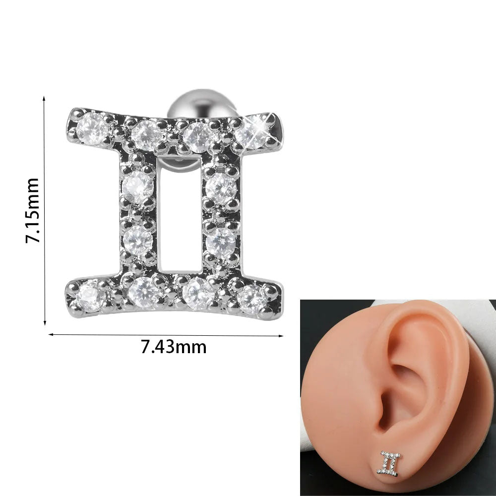 316L Stainless Steel Surgical Steel Pave Zircon Zodiac Sign Cartilage Earrings Helix Tragus Conch 20 GA