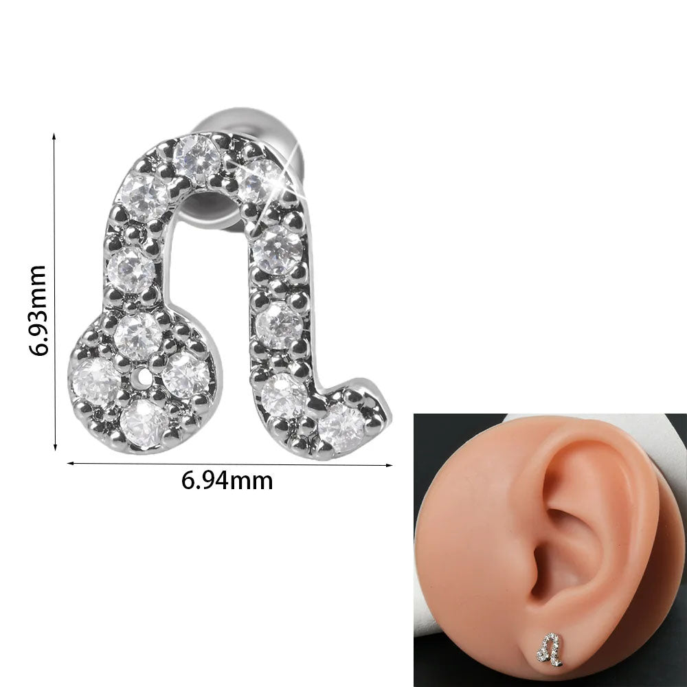 316L Stainless Steel Surgical Steel Pave Zircon Zodiac Sign Cartilage Earrings Helix Tragus Conch 20 GA