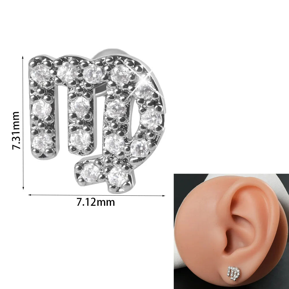 316L Stainless Steel Surgical Steel Pave Zircon Zodiac Sign Cartilage Earrings Helix Tragus Conch 20 GA