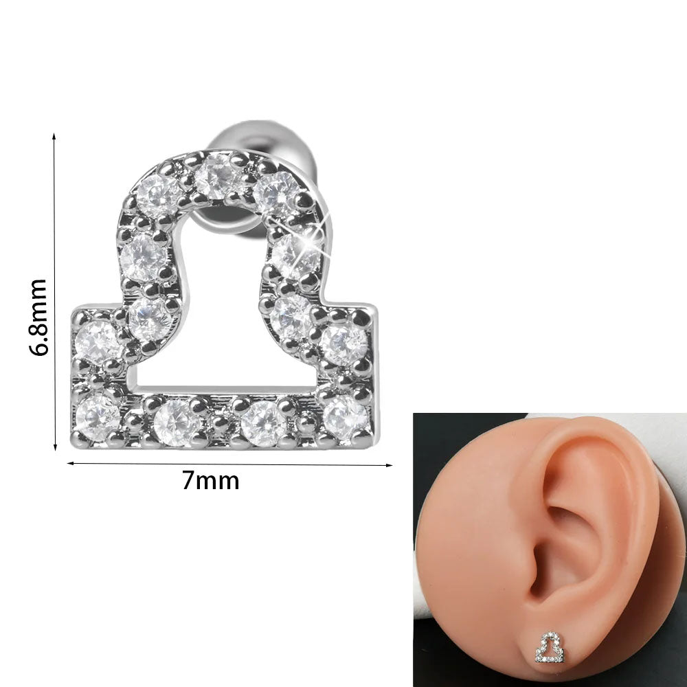 316L Stainless Steel Surgical Steel Pave Zircon Zodiac Sign Cartilage Earrings Helix Tragus Conch 20 GA