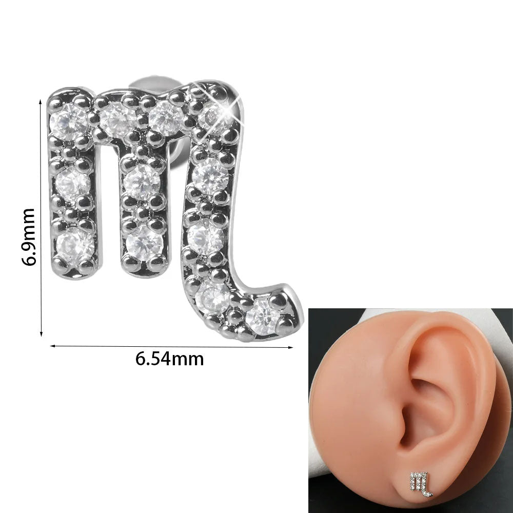 316L Stainless Steel Surgical Steel Pave Zircon Zodiac Sign Cartilage Earrings Helix Tragus Conch 20 GA