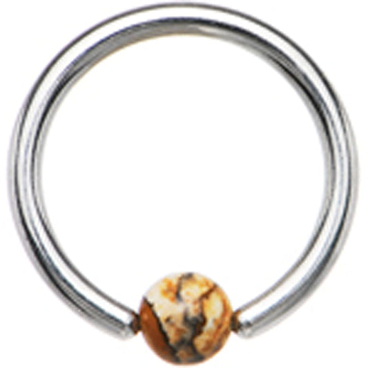 316L surgical Steel BCR with Natural Jasper Stone Ball Nose/Eyebrow Hoop - Body Jewelry Australia