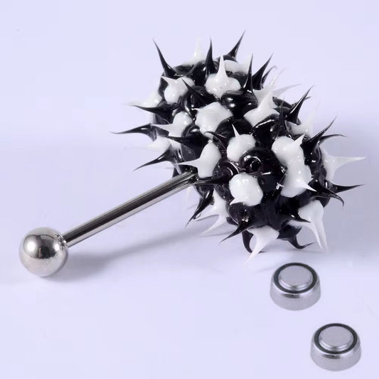 316L Surgical Steel Koosh Silicone Vibrating Tongue Bar - Black & White