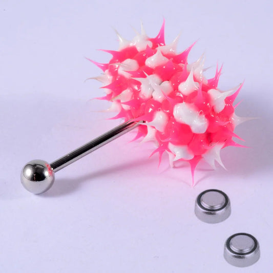 316L Surgical Steel Koosh Silicone Vibrating Tongue Bar - Pink & White