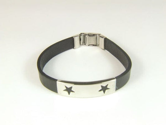 PU Leather Bracelet with Steel Band - Body Jewelry Australia