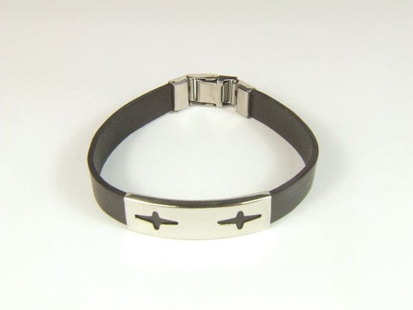 PU Leather Bracelet with Steel Band - Body Jewelry Australia