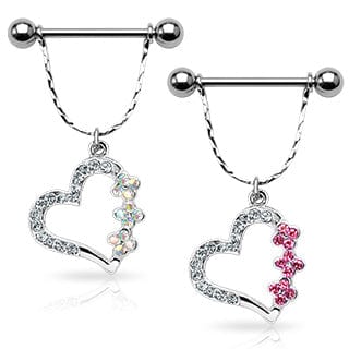 316L Surgical Steel Pink & Clear CZ Heart Nipple Shield - Body Jewelry Australia