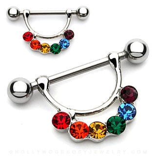 316L Surgical Steel Rainbow CZ Nipple Shield - Body Jewelry Australia