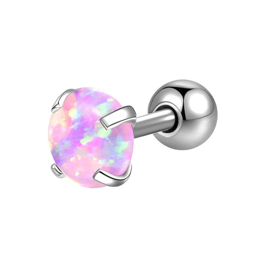 Genuine Pink Opal 316L Stainless Steel Ear Helix Tragus Conch Ring 20 GA