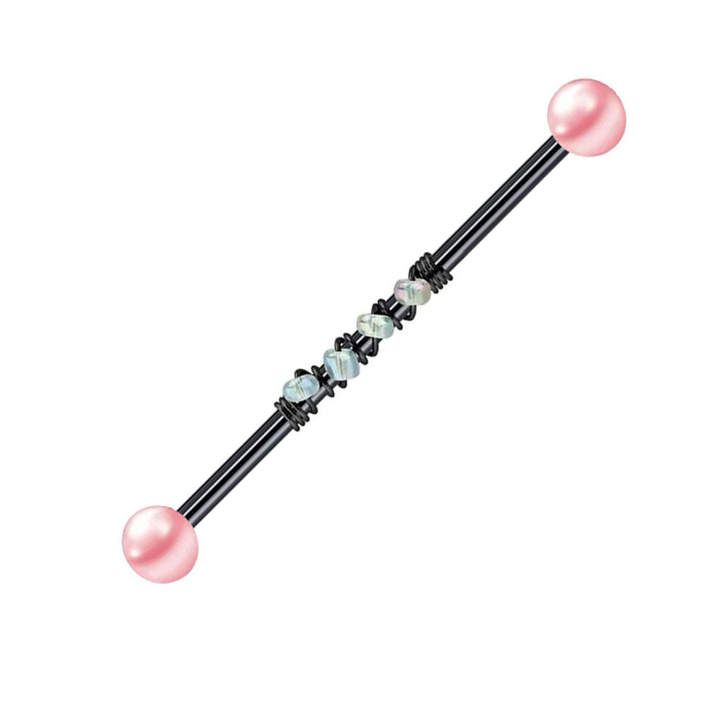 316 Surgical Steel Industrial Barbell 38 mm Pink Pearl Black Post 14 GA