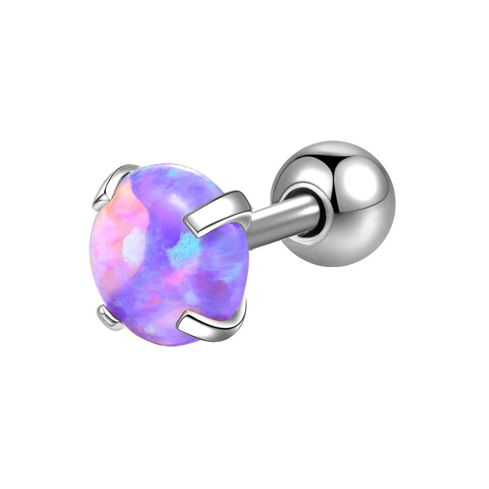 One Genuine Purple Opal 316L Stainless Steel Ear Helix Tragus Conch Ring 20 GA