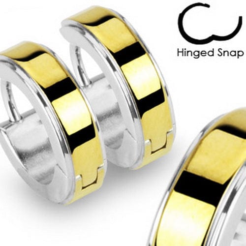 Pair of 316L Stainless Steel Hinged Hoop Earring with Plate Center Layer - Body Jewelry Australia