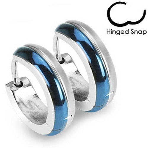 Pair of Round 316L Surgical Steel earrings - Blue and Silver - Body Jewelry Australia