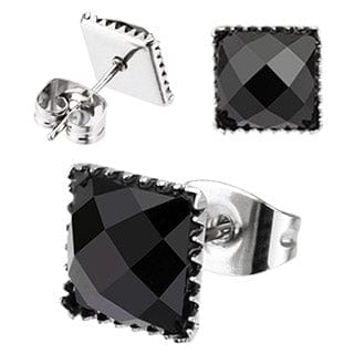 One Pair of 4mm Square Black Onyx Ear Studs - Body Jewelry Australia