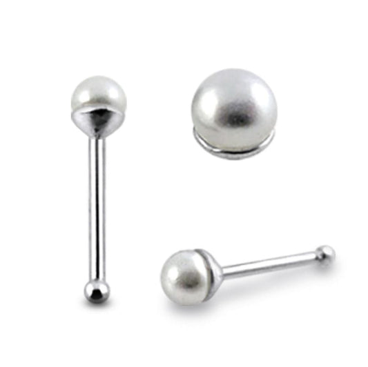 925 Sterling Silver Nose Bone  with  2.0 mm Genuine Pearll - Body Jewelry Australia