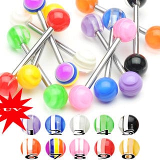 316L Surgical Steel Tongue Bar with UV Stripe Pattern Ball - Body Jewelry Australia