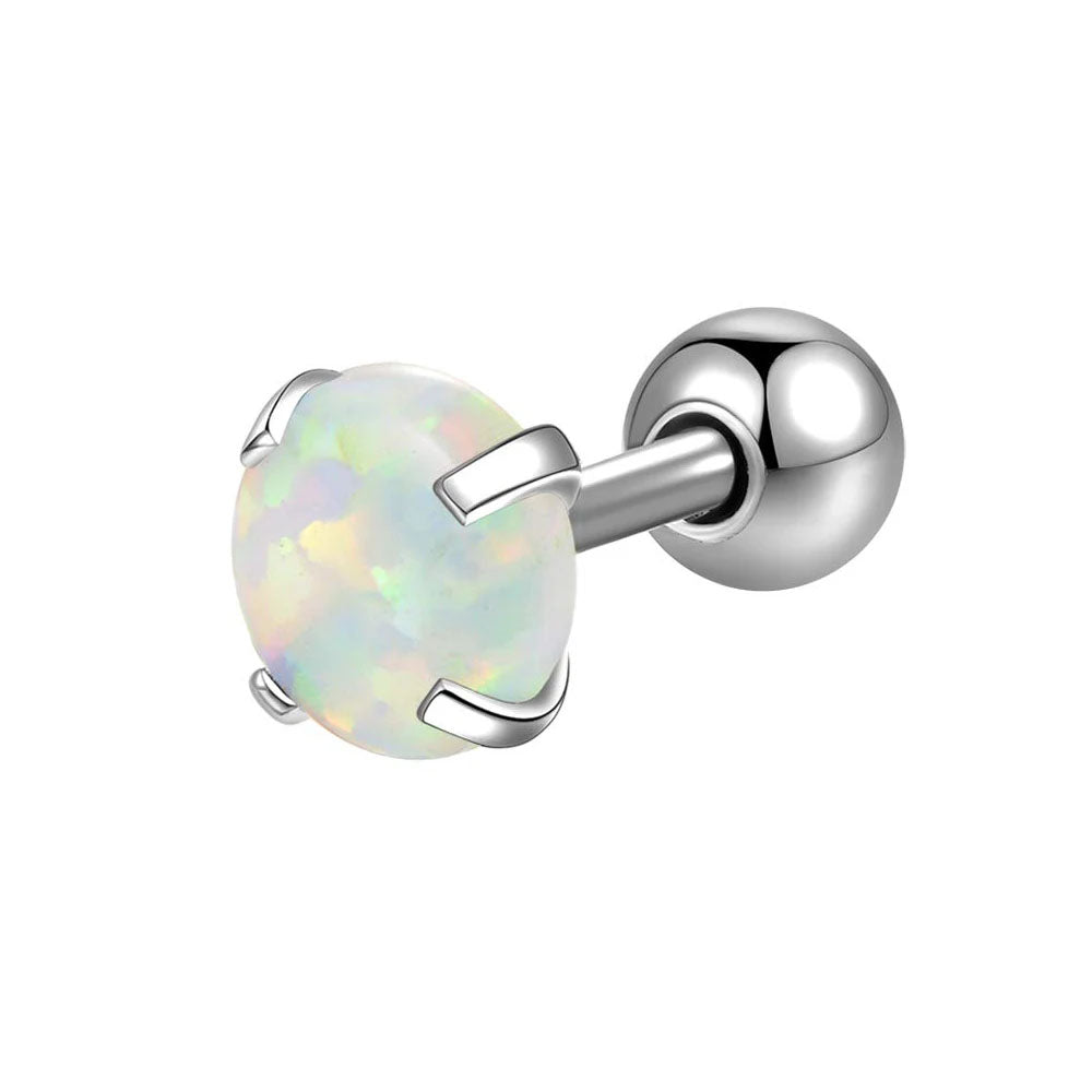 Genuine White Opal 316L Stainless Steel Ear Helix Tragus Conch Ring 20 GA